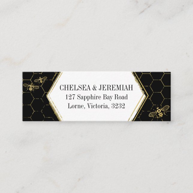 Honey Bee Black Gold Motif Carte d'adresse personn (Devant)