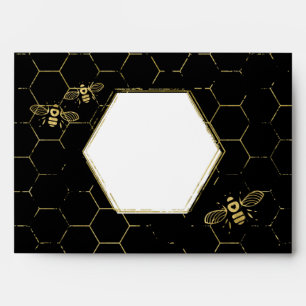 Honey Bee Black Gold Pattern Custom Address Envelope