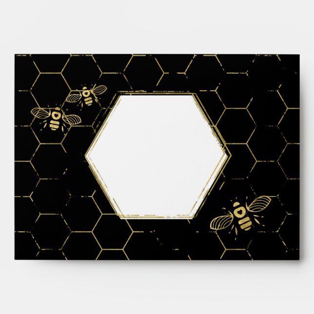 Honey Bee Black Gold Pattern Custom Address Envelope (Front)