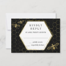 Honey Bee Black Gold Pattern RSVP Card