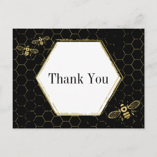 Honey Bee Black Gold Pattern Thank You Postcard