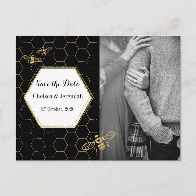 Honey Bee Black Gold Photo Save the Date Postcard (Front)