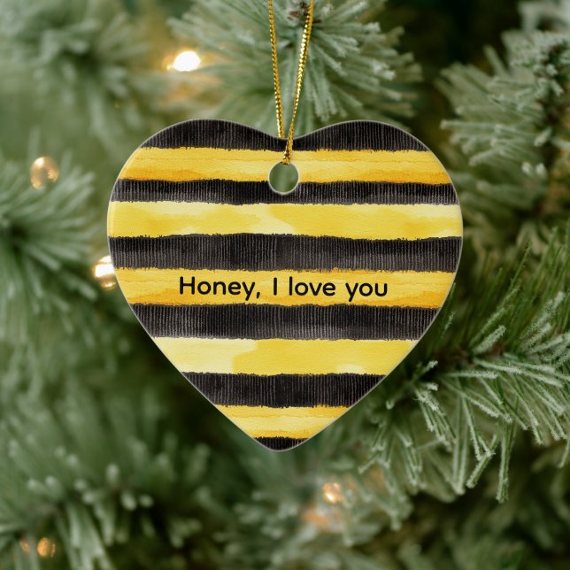 Honey Bee Black Gold Yellow Christmas Ceramic Ornament (Tree)