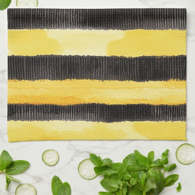 Honey Bee Black Gold Yellow Christmas Kitchen Towel (Folded)