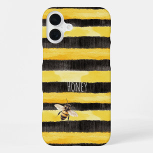 Honey Bee Black Gold Yellow iPhone 16 Plus Case