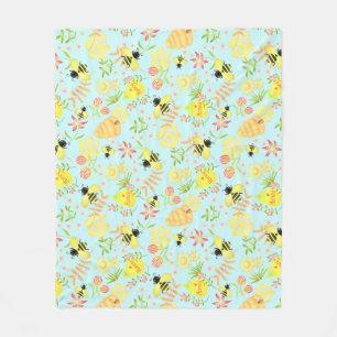 Honey Bee Blue Fleece Blanket