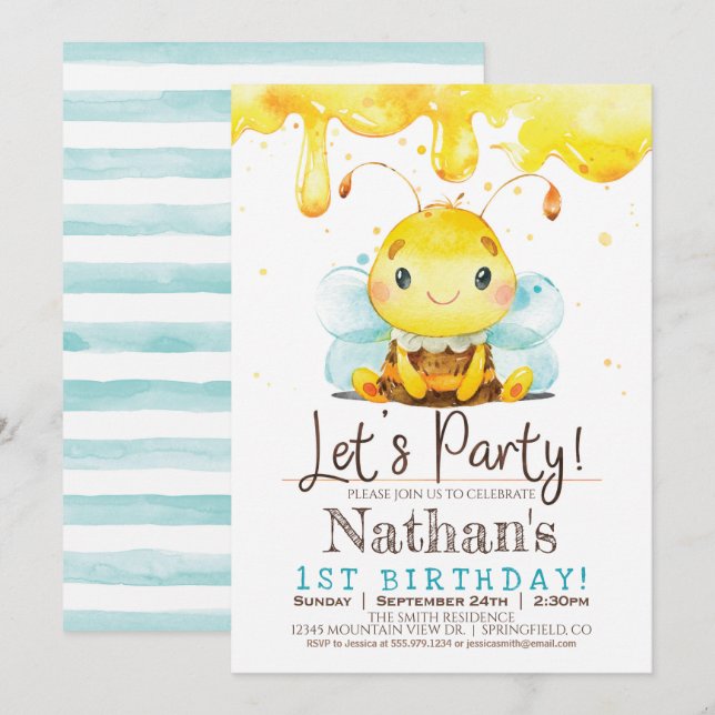 Honey Bee Boy Birthday Party Invitation (Front/Back)