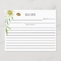 Honey Bee Bridal Shower Double Sided Recipe Card