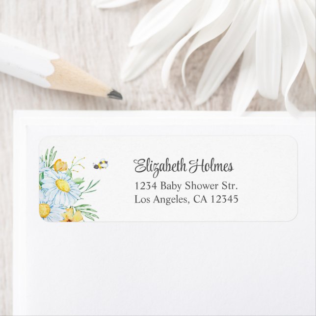 Honey Bee Chamomile Daisy Baby Shower Address (Insitu)