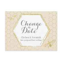 Honey Bee Cream Gold Change the Date Postcard