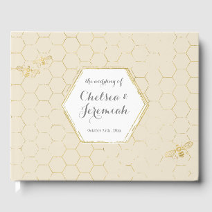 Honey Bee Cream Gold Pattern Custom Wedding Guest Book