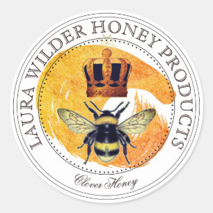 Honey Bee Crown Honey Products Gold Brushstroke Classic Round Sticker
