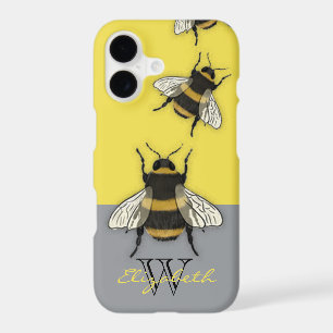 Honey Bee cute Yellow and grey monogram
