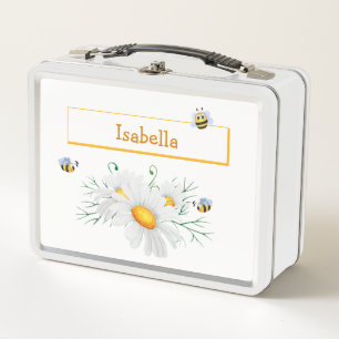 Honey Bee Daisy Personalized Metal Lunch Box