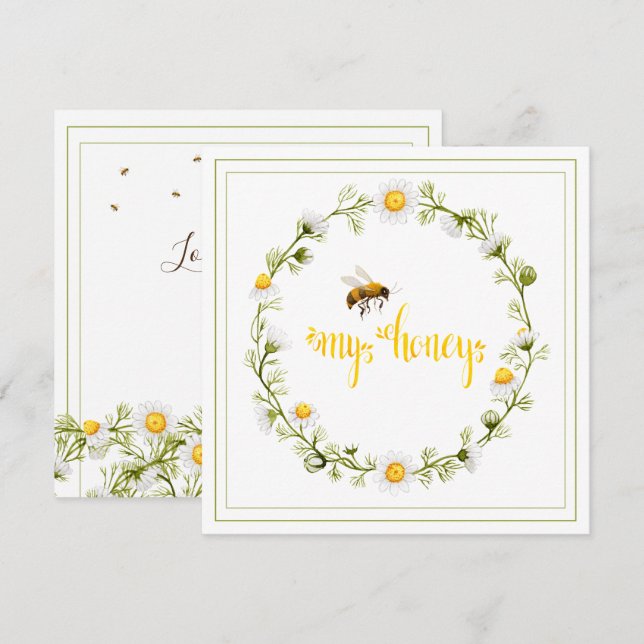 Honey Bee Daisy Wreath Be My Honey Valentine’s Day Holiday Card (Front/Back)