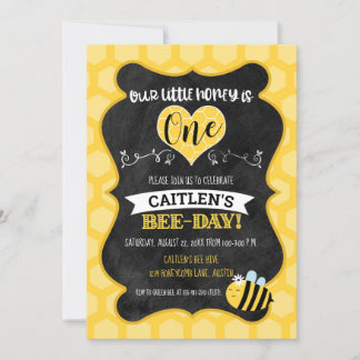 Honey Bee-Day First Birthday Chalkboard Bumblebee Invitation