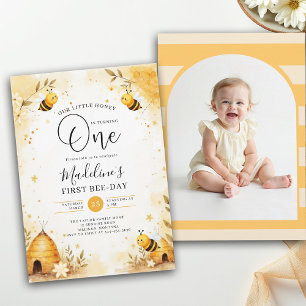 Honey Bee-Day Watercolor Photo Arch 1st Birthday Invitation