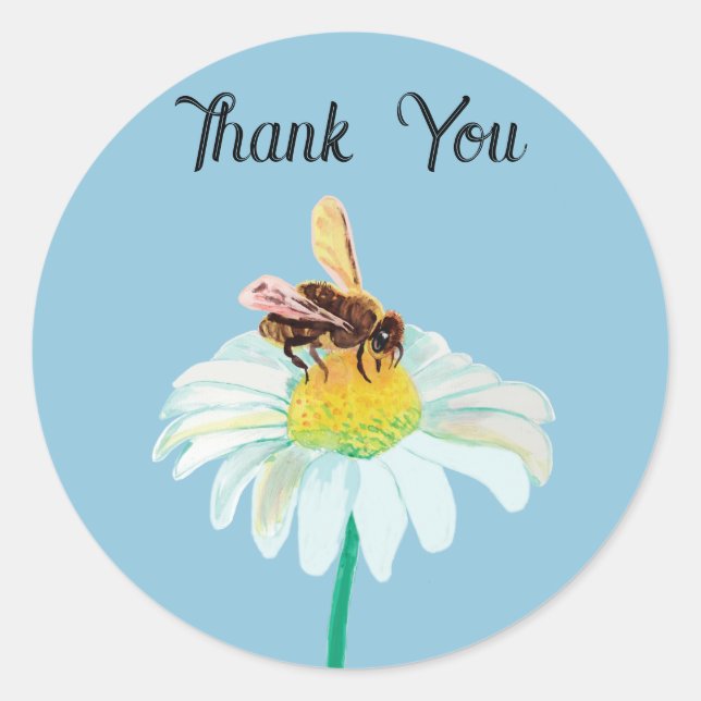Honey Bee Drinking Nectar Thank You Classic Round Sticker (Front)