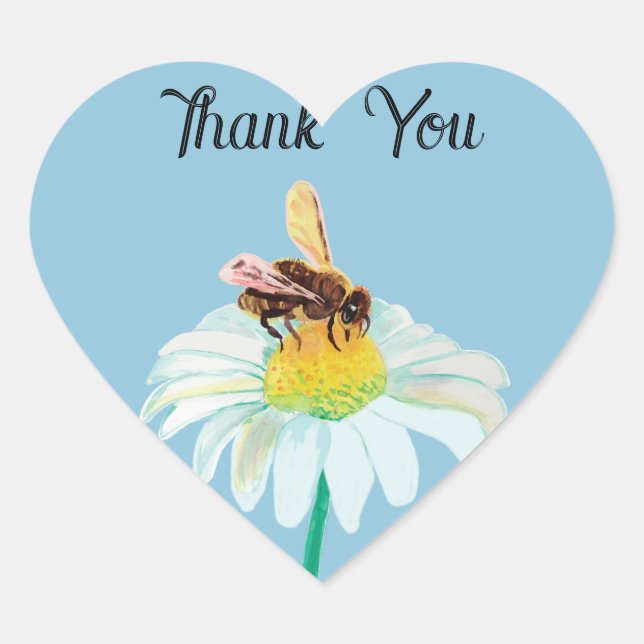 Honey Bee Drinking Nectar Thank You Heart Sticker (Front)