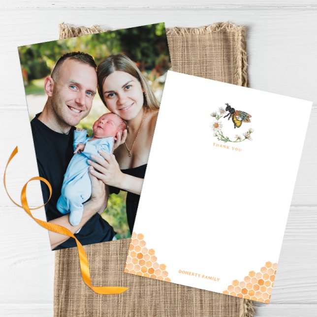 Honey Bee Elegant Baby Shower Thank You Card | Bum (Bee Baby Shower Thank You Card)