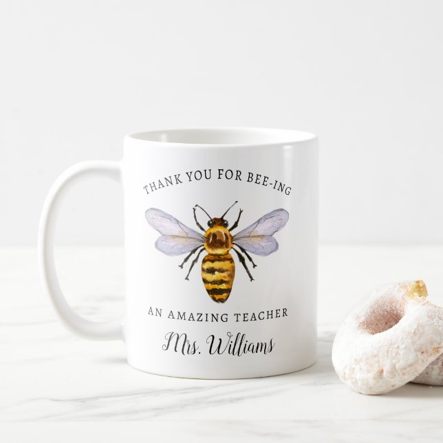 Honey Bee Enseignant Appréciation Nom Mug Don (Avec donut)