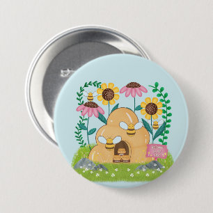 Honey Bee Family 3 Inch Round Button