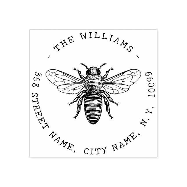 Honey Bee Family Name Rubber Stamp (Imprint)