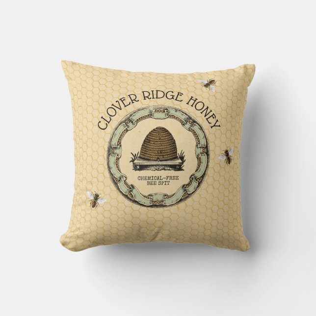 Honey Bee Farm Beekeeper Label 1 Throw Pillow (Front)