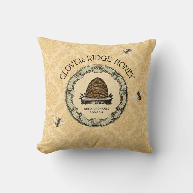 Honey Bee Farm Beekeeper Label 3 Throw Pillow (Front)