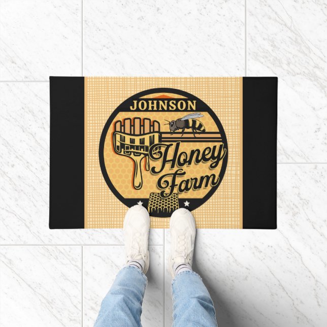 Honey Bee Farm Personalized NAME Sweet Beehive Doormat (Indoor)