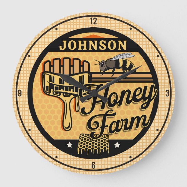 Honey Bee Farm Personalized NAME Sweet Beehive Large Clock (Front)
