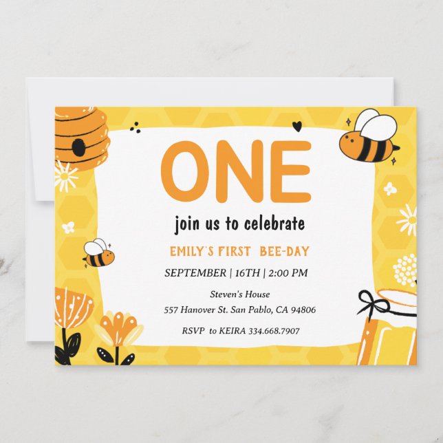 Honey Bee First Bee-Day 1st Birthday Invitation (Front)
