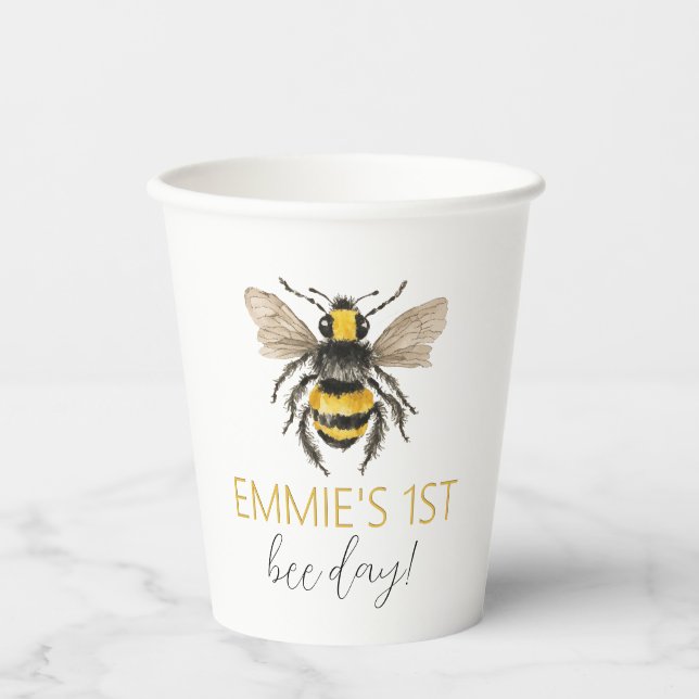 Honey Bee First Birthday Paper Cups (Front)