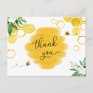 Honey Bee Floral Baby Shower Thank You Postcard