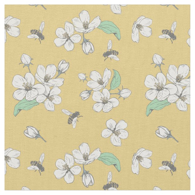 Honey Bee Floral Gold Fabric (Close Up)