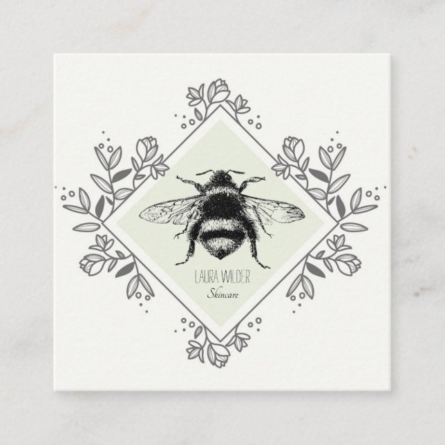 Honey Bee Floral Logo Skincare Products Square Business Card (Front)