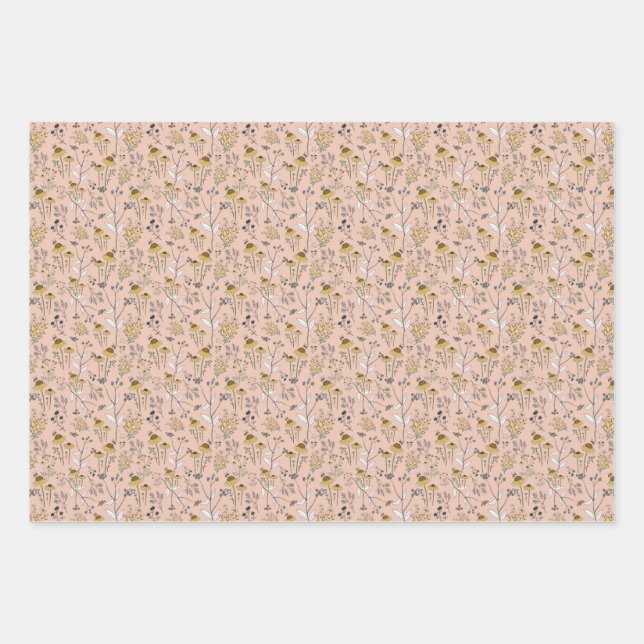 Honey Bee Floral on Pink Wrapping Paper Sheet (Front)
