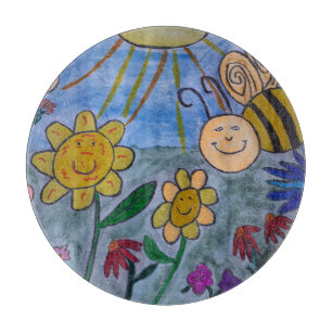 Honey Bee & Flowers Chopping Board