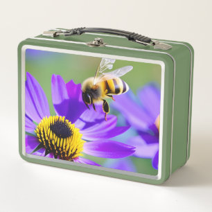 Honey Bee & Flowers Metal Lunch Box