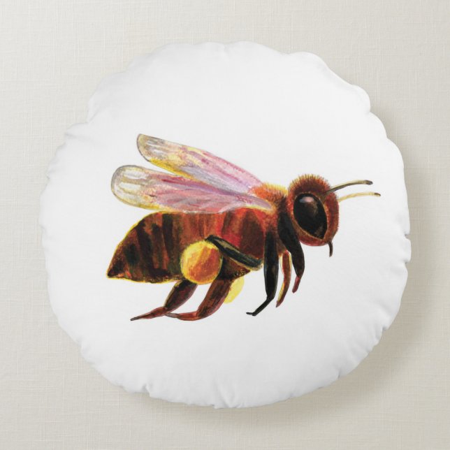 Honey Bee Flying  Round Pillow (Front)