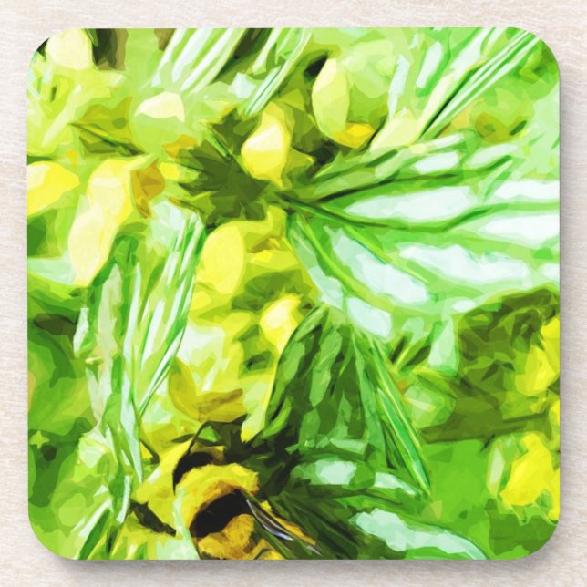 Honey Bee Gathering Pollen Abstract Impressionism Coaster (Front)