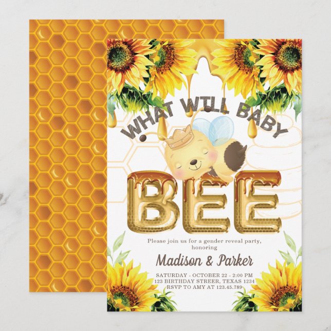 Honey Bee Gender Reveal What will baby bee Invitation (Front/Back)