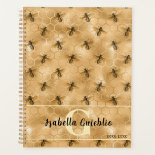 Honey Bee Glamourous Golden Personalized Monogram Planner