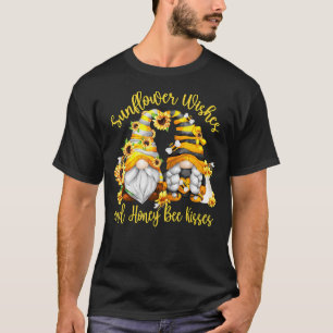 Honey Bee Gnome For Women Sunflower Wishes For Gar T-Shirt