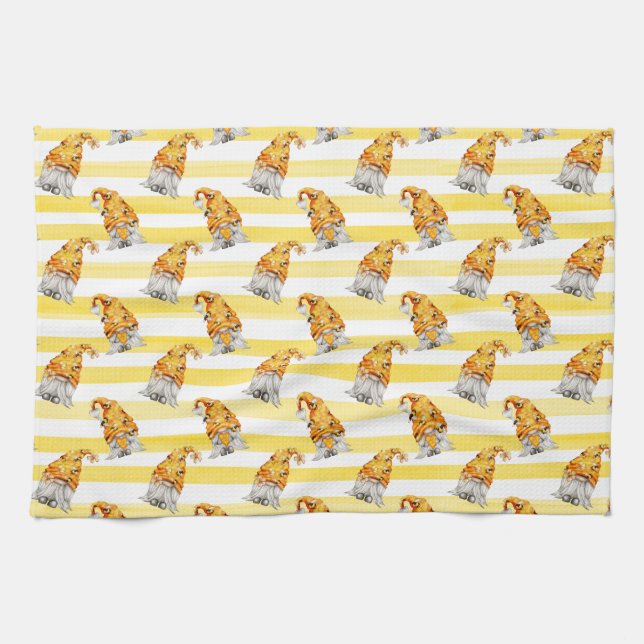 Honey Bee Gnomes Pattern Kitchen Towel (Horizontal)