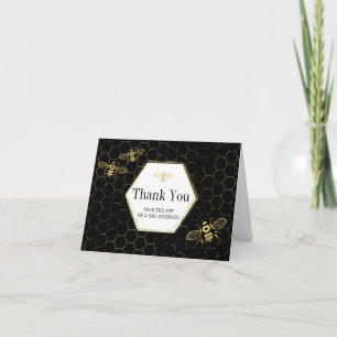 Honey Bee Gold Black Custom Photo Thank You Card