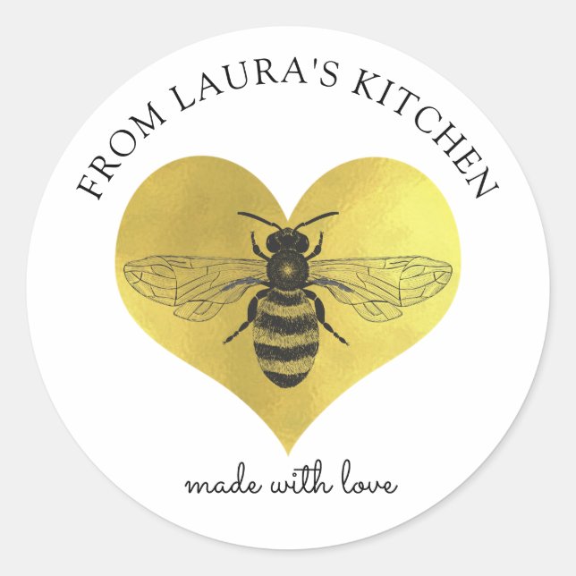 Honey Bee Gold Foil Heart Honey Food Label (Front)