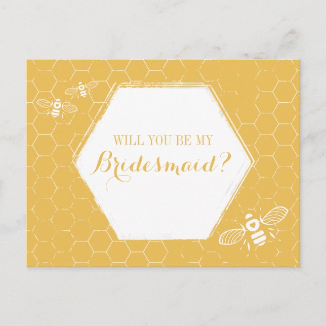 Honey Bee Golden Yellow Custom Bridesmaid Proposal Invitation Postcard (Front)
