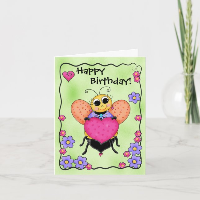 Honey Bee Heart Art Happy Birthday Card (Front)