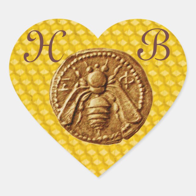 HONEY BEE,  HEART MONOGRAM HEART STICKER (Front)
